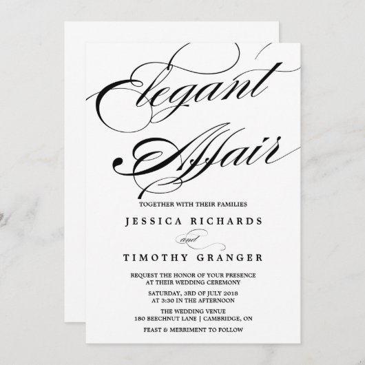 Elegant Calligraphy Script Wedding Invitation II Kaart (Voorkant / Achterkant)
