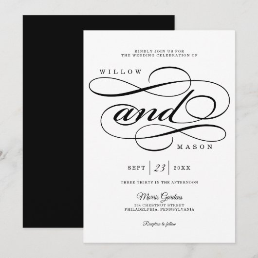 Elegant Calligraphy Script Wedding Invitation Kaart (Voorkant / Achterkant)