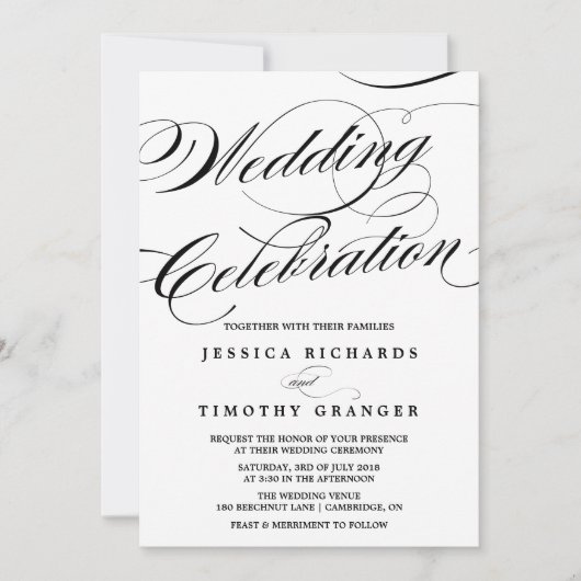 Elegant Calligraphy Script Wedding Invitation Kaart (Voorkant)