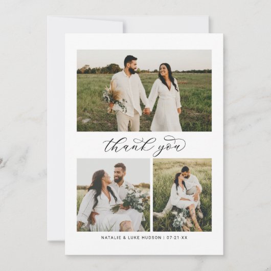Elegant Calligraphy Script Weduwfoto Collage Bedankkaart (Voorkant)