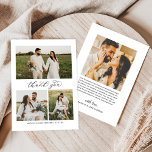 Elegant Calligraphy Script Weduwfoto Collage Bedankkaart<br><div class="desc">De vlakke verticale bruiloft bedankt u fotokaarten kenmerkt elegant en stijlvol "Dank u"manuscript, een monogram van de namen van de bruid en groom paar, samen met een eenvoudige collage van 3 foto's op de voorzijde. De ruimte voor een extra foto en een douane danken u bericht dat kan worden gepersonaliseerd...</div>