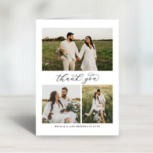 Elegant Calligraphy Script Weduwfoto Collage Bedankkaart