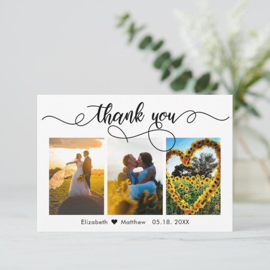 Elegant Calligraphy Script Weduwfoto Collage Bedankkaart (Staand voorkant)