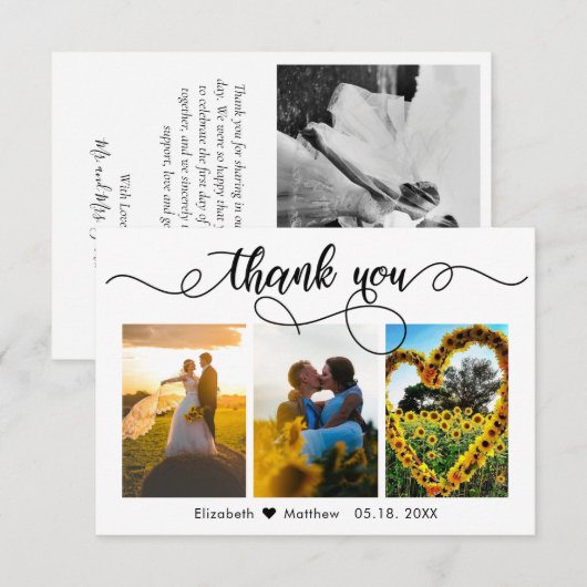 Elegant Calligraphy Script Weduwfoto Collage Bedankkaart (Voorkant / Achterkant)