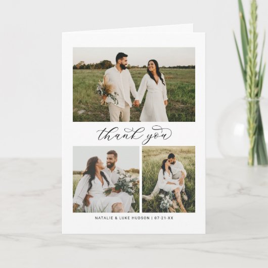 Elegant Calligraphy Script Weduwfoto Collage Bedankkaart (Voorkant)
