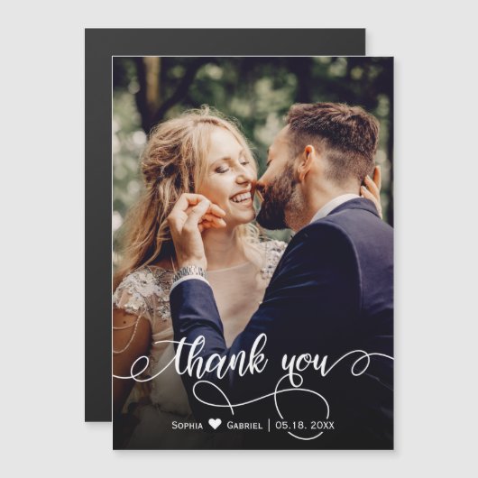 Elegant Calligraphy Script Weduwfoto Hartelijk dan (Voorkant / Achterkant)