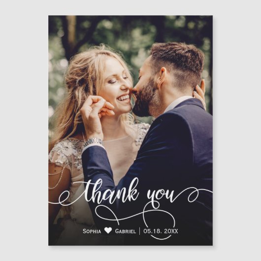 Elegant Calligraphy Script Weduwfoto Hartelijk dan (Voorkant)