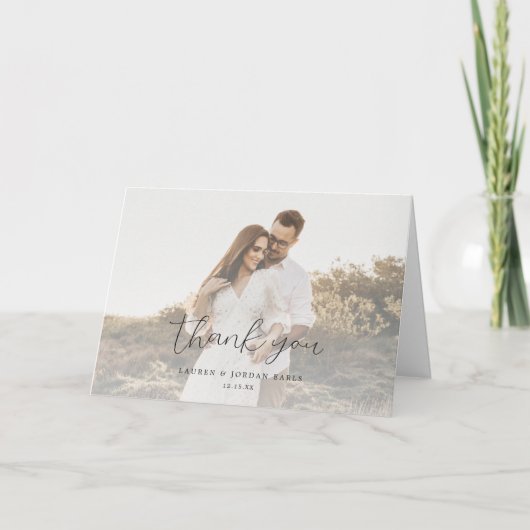 Elegant Calligraphy Script Weduwfoto Hartelijk dan Bedankkaart (Voorkant)