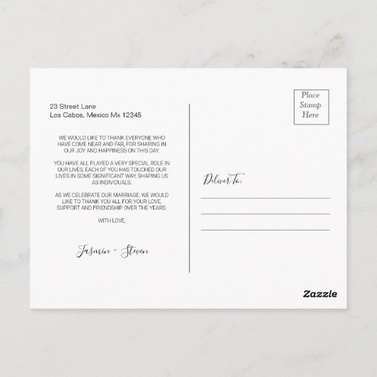 Elegant Calligraphy Script Weduwfoto Hartelijk dan Briefkaart (Achterkant)