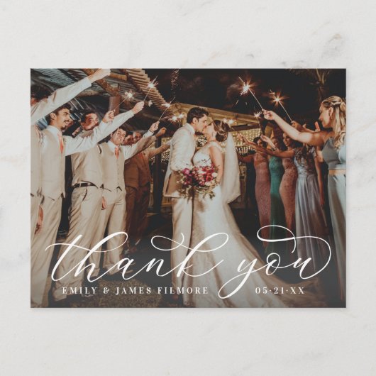 Elegant Calligraphy Script Weduwfoto Hartelijk dan Briefkaart (Voorkant)