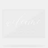 Elegant Calligraphy Script White Welcome Wedding Acryl Bord (Voorkant)
