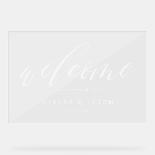 Elegant Calligraphy Script White Welcome Wedding Acryl Bord (Voorkant)