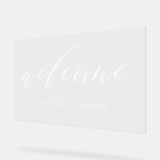 Elegant Calligraphy Script White Welcome Wedding Acryl Bord (Hoek)