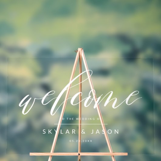 Elegant Calligraphy Script White Welcome Wedding Acryl Bord (Neutraal)