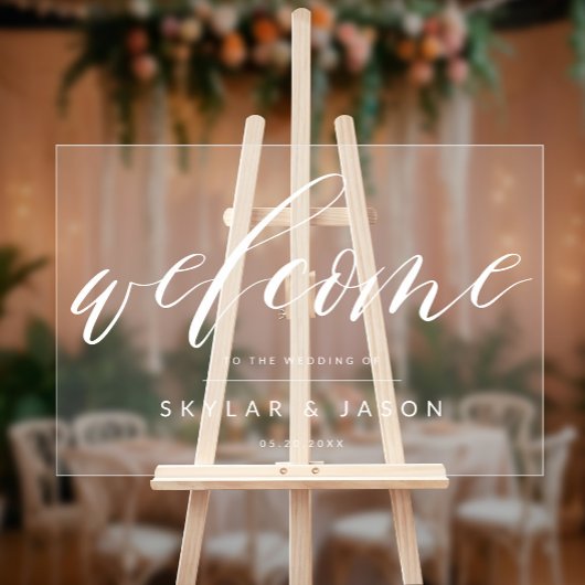 Elegant Calligraphy Script White Welcome Wedding Acryl Bord