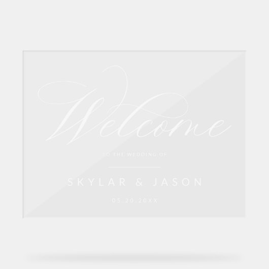 Elegant Calligraphy Script White Welcome Wedding Acryl Bord (Voorkant)