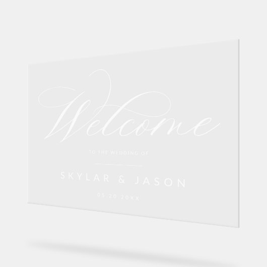 Elegant Calligraphy Script White Welcome Wedding Acryl Bord (Hoek)