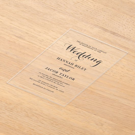Elegant Calligraphy Simple Wedding Acryl Uitnodigingen (Laagn)
