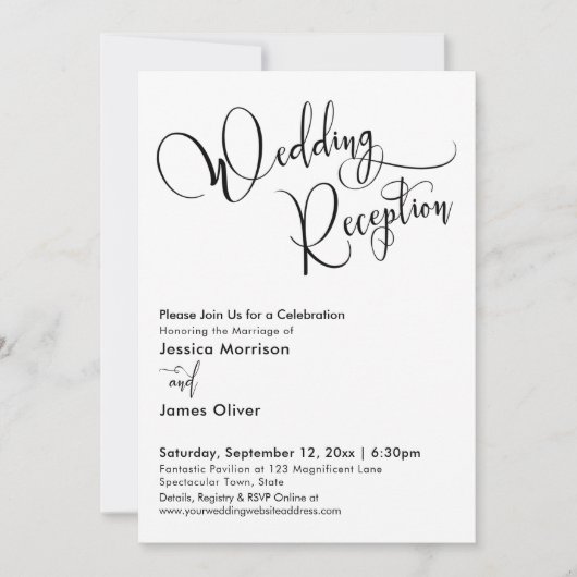 Elegant Calligraphy Simple Wedding Reception Kaart (Voorkant)