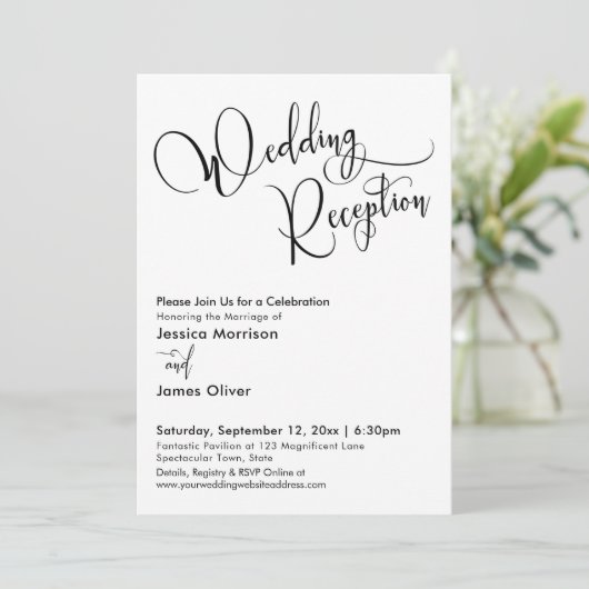 Elegant Calligraphy Simple Wedding Reception Kaart (Staand voorkant)