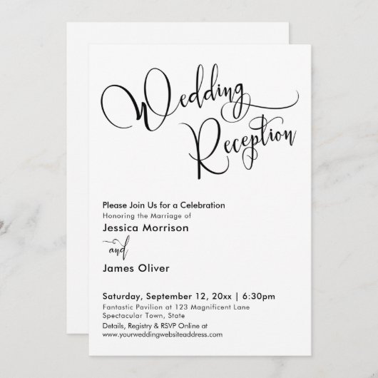 Elegant Calligraphy Simple Wedding Reception Kaart (Voorkant / Achterkant)