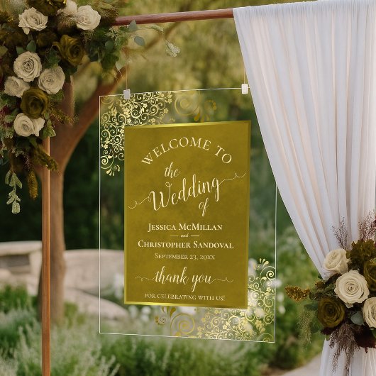 Elegant Calligraphy Stylish Gold Wedding Welcome Acryl Bord