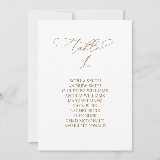 Elegant Calligraphy Table Number 1 Seating Chart Kaart (Voorkant)