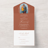 Elegant Calligraphy Terracotta Photo RSVP Wedding All In One Uitnodiging (Binnen)