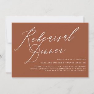 Elegant Calligraphy Terracotta Rehearsal Dinner Kaart