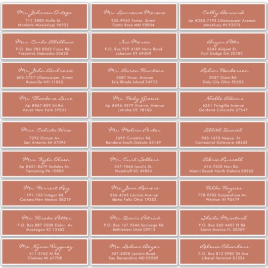 Elegant Calligraphy Terracotta Wedding Guest Label (Voorkant)