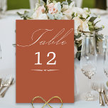 Elegant Calligraphy Terracotta Wedding Kaart<br><div class="desc">Terracotta brandde oranje trouwtafel nummerkaart met elegante kalligrafie en bewerkbaar tafelnummer. Eenvoudig, modern minimalistisch ontwerp dat bij uw trouwkleuren past. De tabel is geschreven in een handgeschreven script en de sjabloon is klaar om het tabelnummer te bewerken. Coördinerende uitnodigingen, briefpapier en de inrichting van de dag van het evenement zijn...</div>