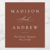 Elegant Calligraphy Terracotta Wedding Wijn Etiket (Enkel label)