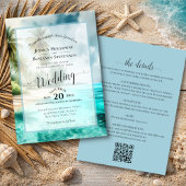 Elegant Calligraphy Tropical Beach QR Code Wedding Kaart