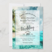 Elegant Calligraphy Tropical Beach QR Code Wedding Kaart (Voorkant)