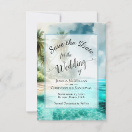 Elegant Calligraphy Tropical Beach Wedding Save The Date