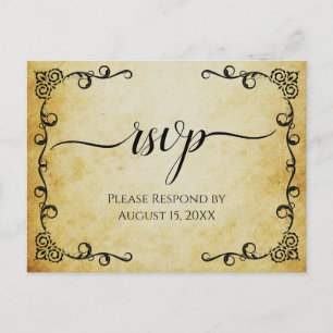 Elegant Calligraphy Vintage Parchment Wedding RSVP Briefkaart