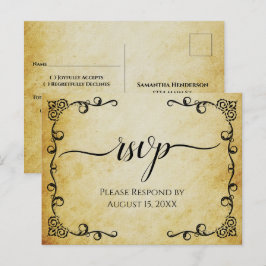 Elegant Calligraphy Vintage Parchment Wedding RSVP Briefkaart