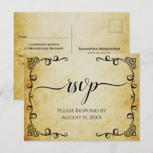 Elegant Calligraphy Vintage Parchment Wedding RSVP Briefkaart