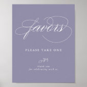 Elegant Calligraphy Violet Minimal Leaf Favor Sign Poster (Voorkant)