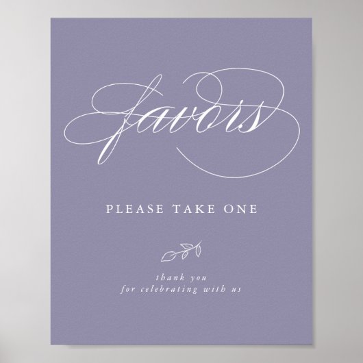 Elegant Calligraphy Violet Minimal Leaf Favor Sign Poster (Voorkant)