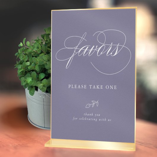 Elegant Calligraphy Violet Minimal Leaf Favor Sign Poster