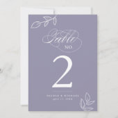 Elegant Calligraphy Violet Table Number (Voorkant)