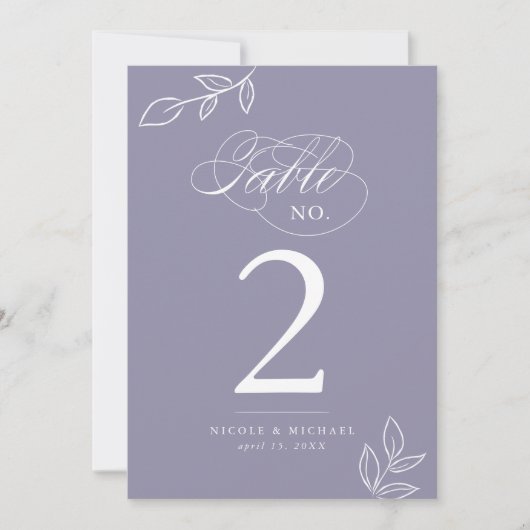Elegant Calligraphy Violet Table Number (Voorkant)