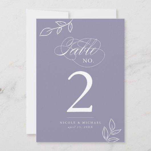 Elegant Calligraphy Violet Table Number (Achterkant)