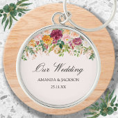 Elegant Calligraphy Watercolor Rose Garden Wedding Sleutelhanger