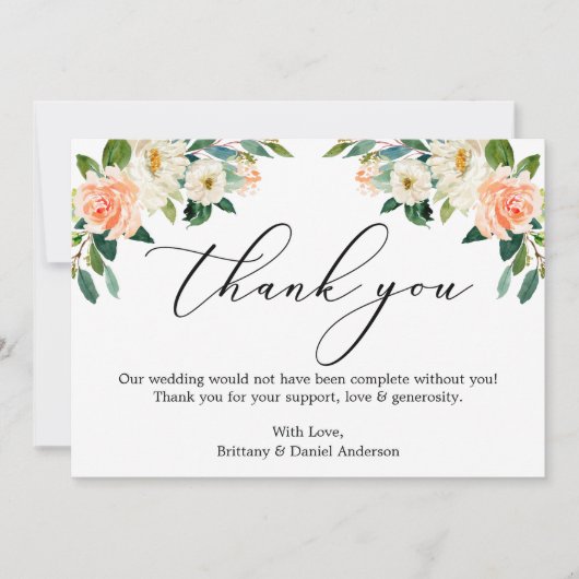 Elegant Calligraphy Waterverf Coral White Floral Bedankkaart (Voorkant)