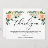 Elegant Calligraphy Waterverf Coral White Floral Bedankkaart (Voorkant / Achterkant)