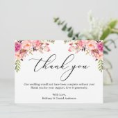 Elegant Calligraphy Waterverf Pink Floral Bedankkaart (Staand voorkant)