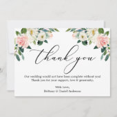 Elegant Calligraphy Waterverf Pink White Floral Bedankkaart (Voorkant)