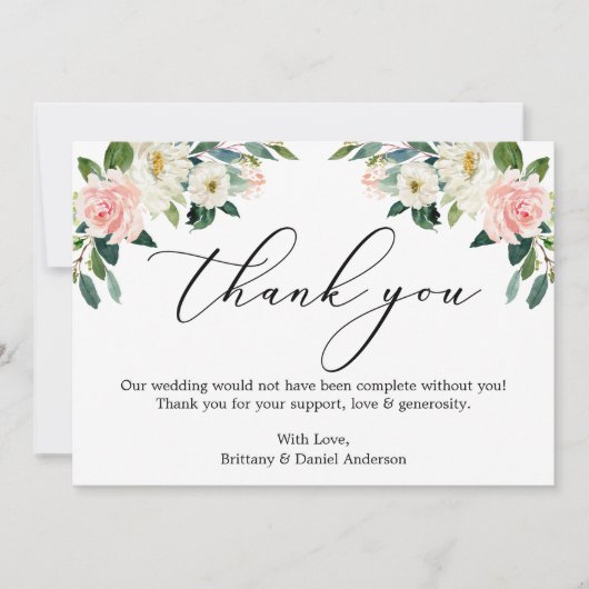 Elegant Calligraphy Waterverf Pink White Floral Bedankkaart (Voorkant)